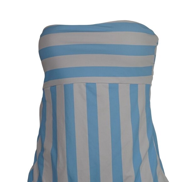 Shein Strapless Blue White Striped One Piece Swimsuit Women Size L Open Tie Back - Picture 2 of 9